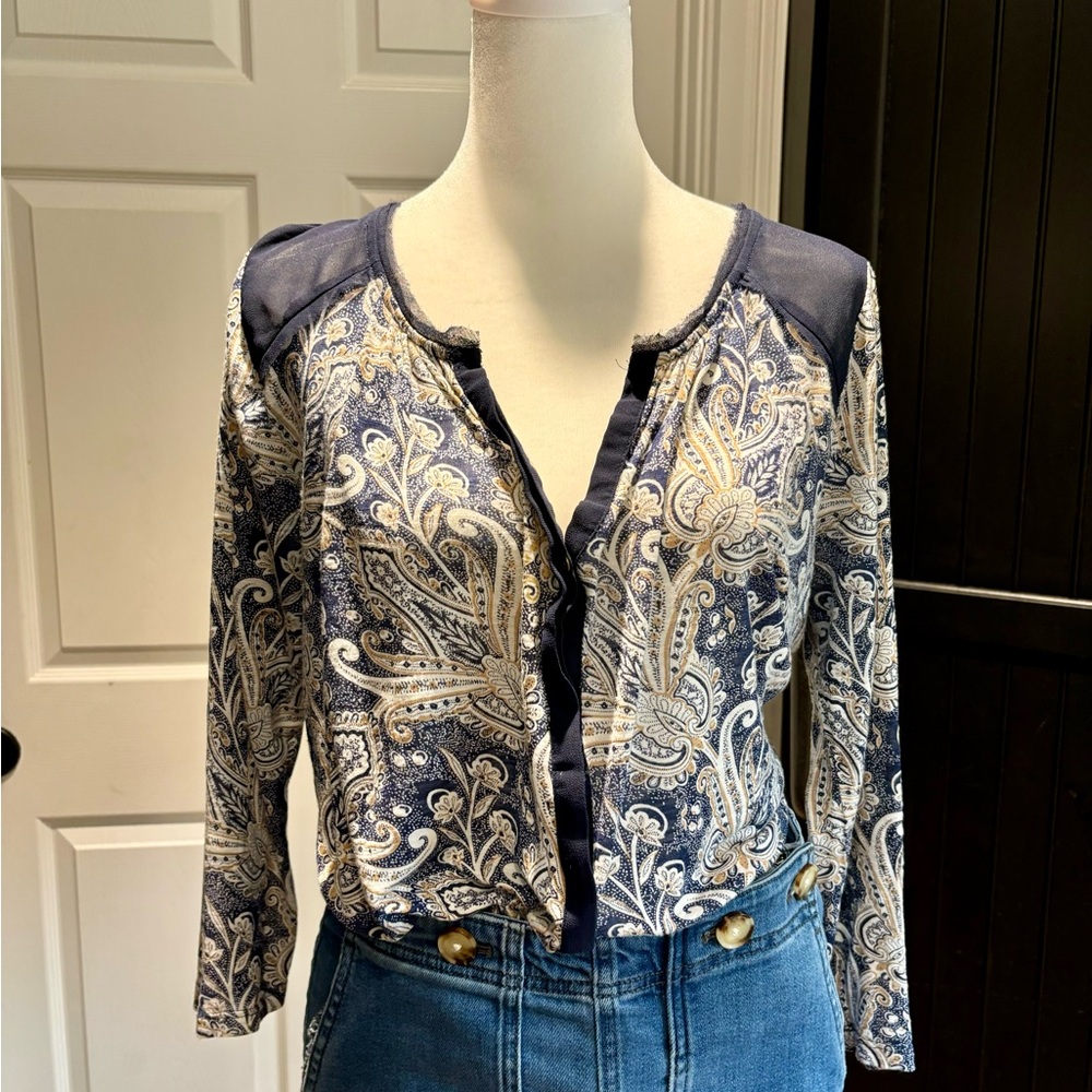 Lucky Brand Button Down Sheer Blouse - Sz M - Picture 1 of 7